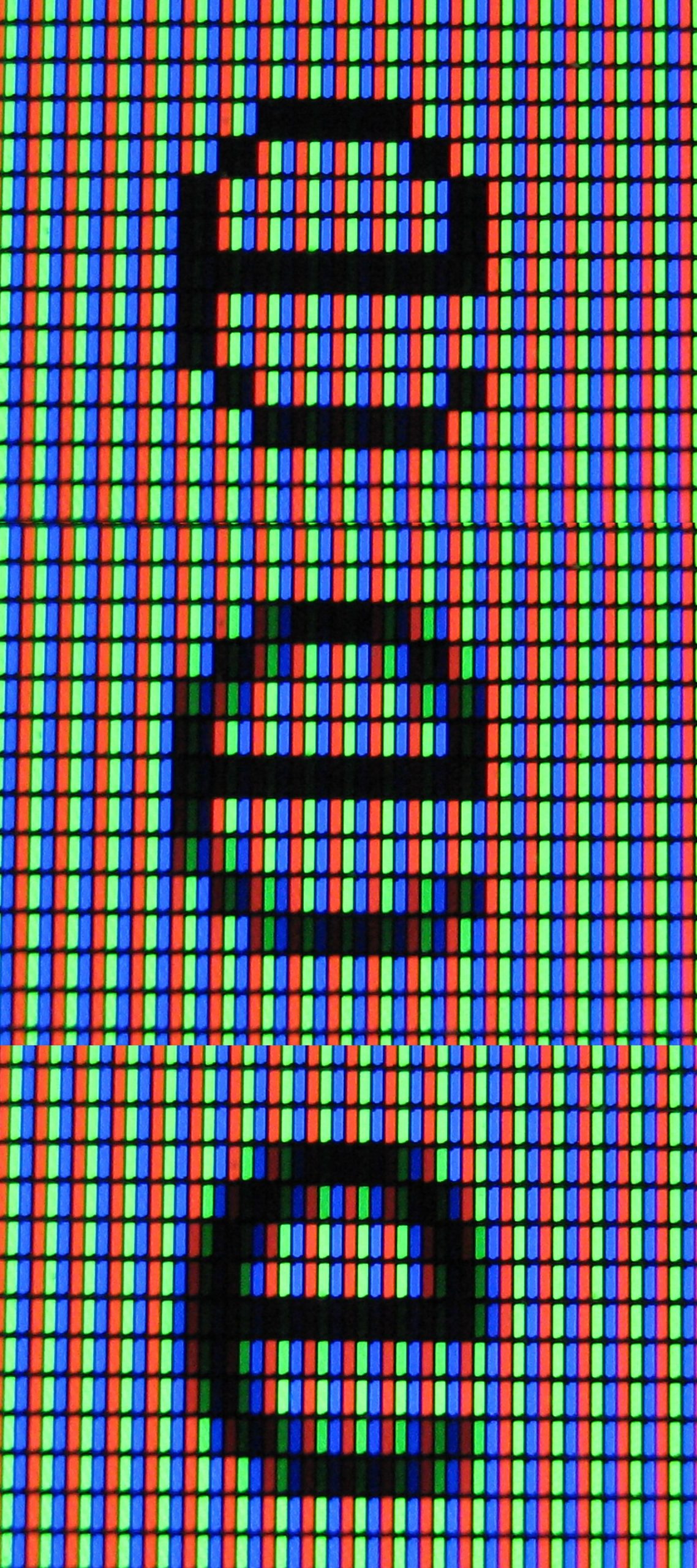 LCD 모니터 화면을 확대한 서브픽셀 구조